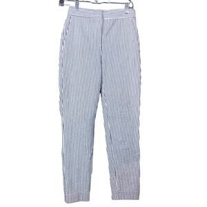 Zara Womens Pants White Black Striped Ribbed Seersucker Feel Ankle Stretch XS